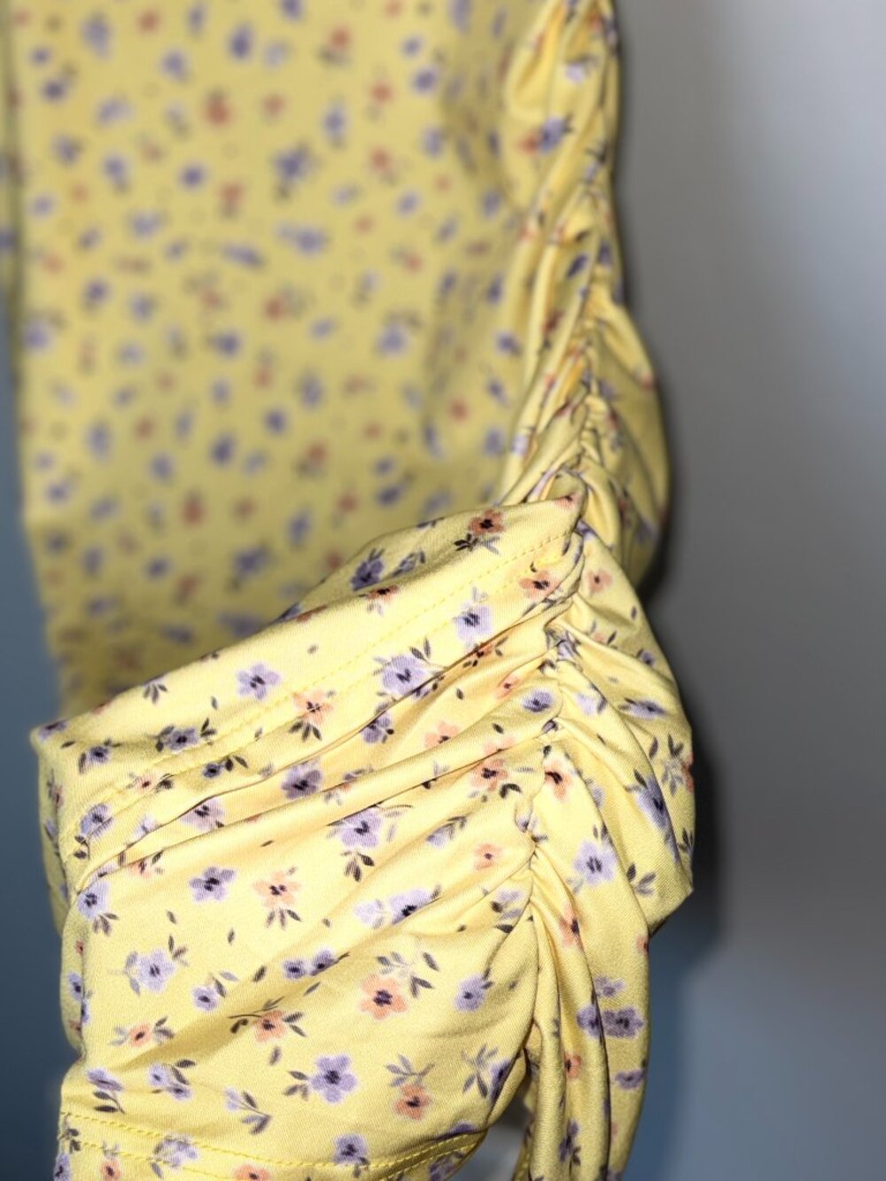 Floral Yellow Bodycon Ruched Sides High-Low Dress Floral Pattern Summer Spring - Picture 5 of 12